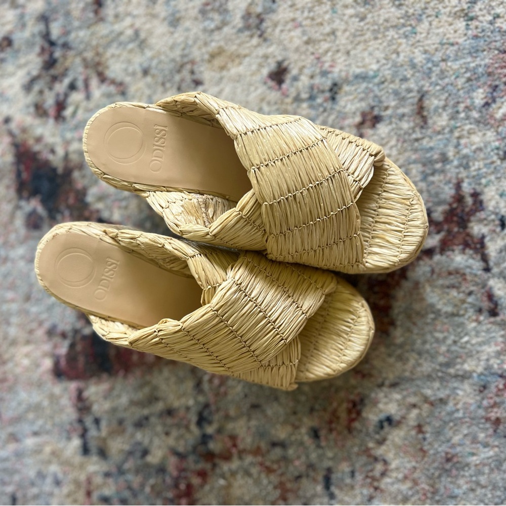 Odissi Noa Raffia Criss-Cross Platform Sandals - Picture 8 of 9